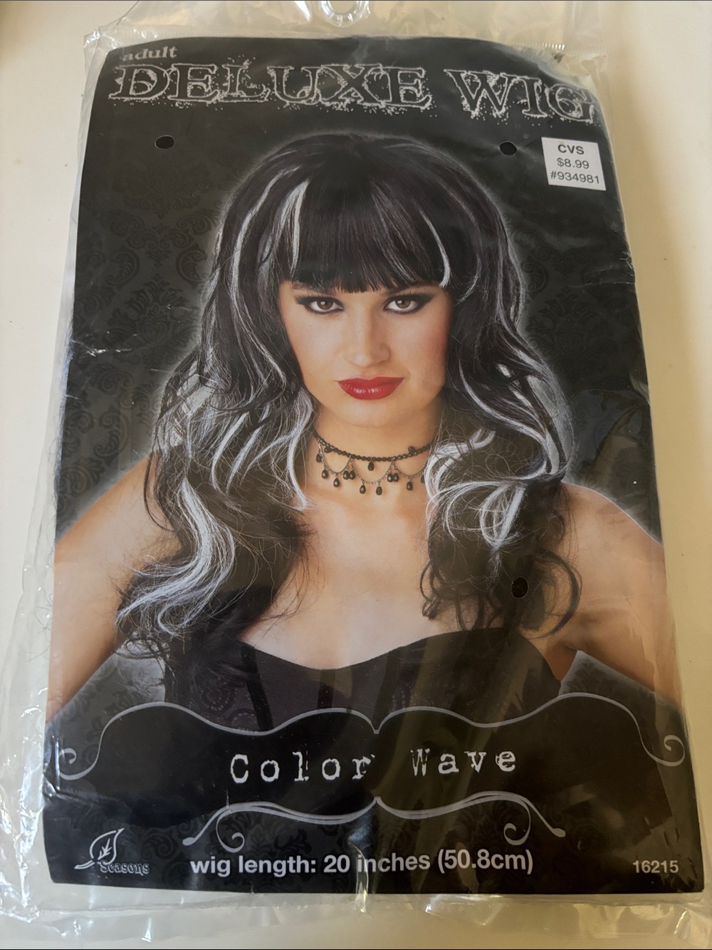 Deluxe Color Wave Women’s Wig in Black with White Highlights